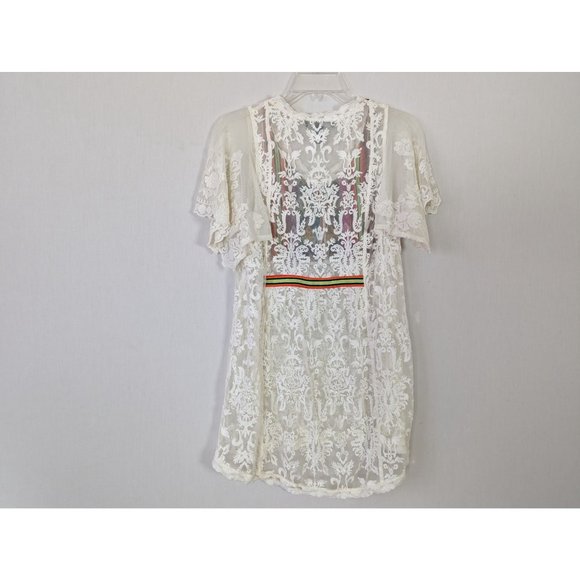 Gretty Zueger Tunic womens Sz S White Bohemian Southwest Lace Sheer colorful - Picture 2 of 9